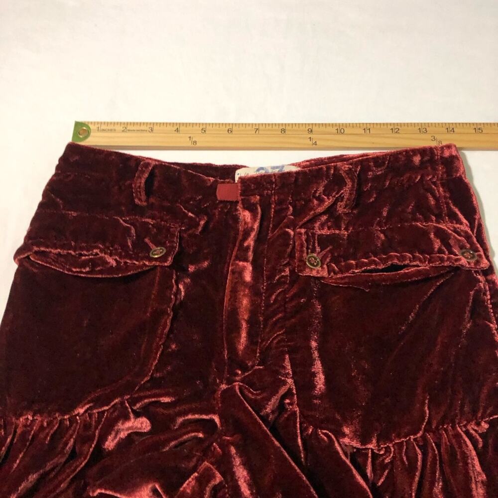 Free People Lotus Velvet garnet red pants balloon-style cinched tie ankles 27 - Picture 6 of 12